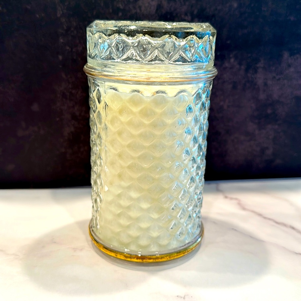 Vintage glassware hand poured candle - orange spice. 100%sl soy wax.